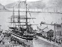 Lyttelton Harbour, showing sailing ship 