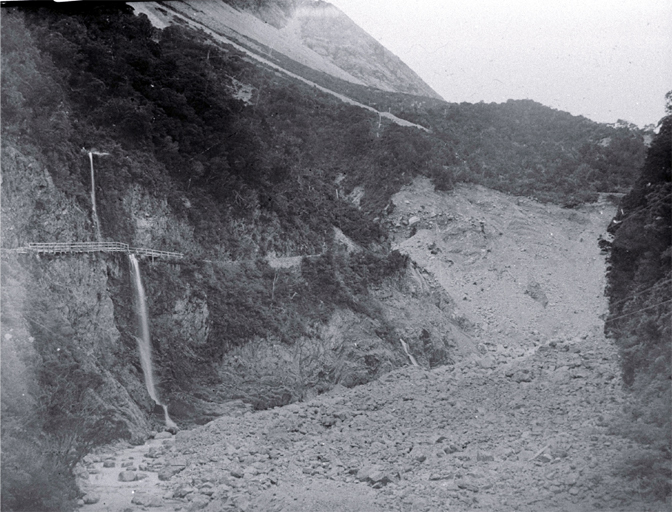 Slips along the road in the Otira Gorge 