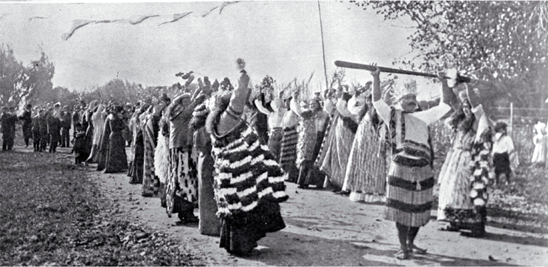 The powhiri led by Potango to Lord Plunket on his visit to Tuahiwi Pa 