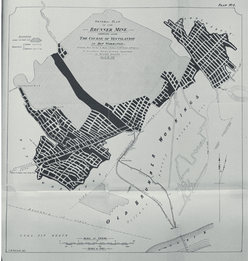 General plan of Brunner Mine showing course of ventilation in dip workings 