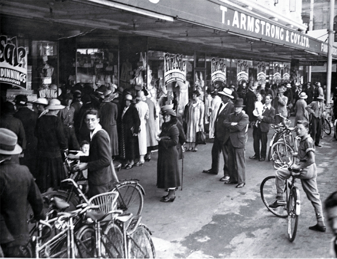 Fire sale, stock of Ross & Glendining, at T. Armstrong & Co. premises, corner of Colombo and Armagh Streets 