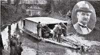 Cleaning the Avon : the new river sweeper picks up mud, weeds, and other deposits at the Fendalton Bridge, Christchurch.