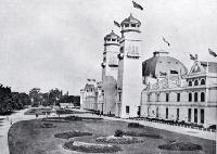 New Zealand International Exhibition : view of flower beds outside the exhibition buildings.