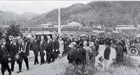 Dobson Mine Disaster, West Coast : the funeral procession of four of the victims is shown enetering the Karoro Cemetery, Greymouth.