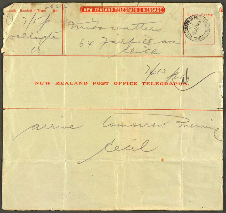 [Telegram to Miss Watters ] 6th May 1914