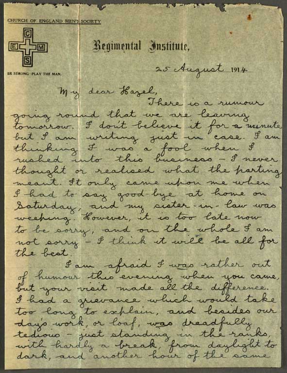 [Letter to Hazel] 25 August 1914