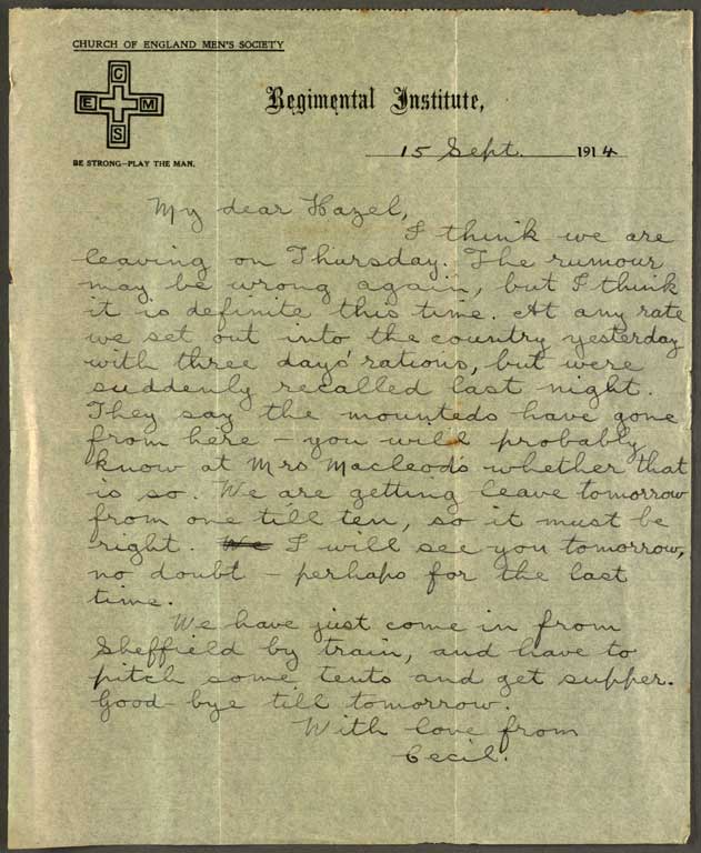 [Letter to Hazel] 15 Sept 1914