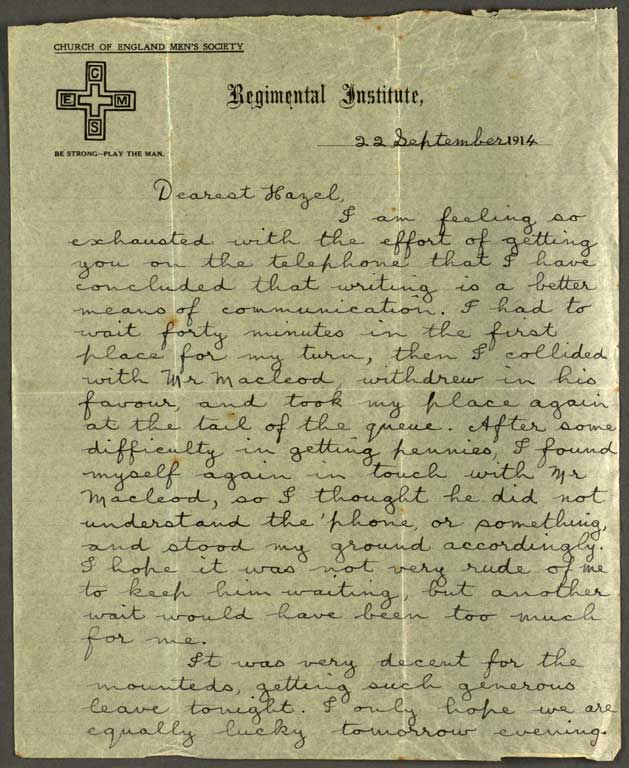 [Letter to Hazel] 22 September 1914