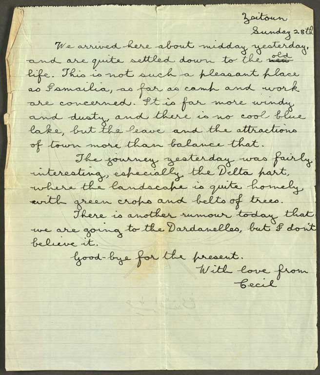 [Letter to Hazel] Sunday 28th [Feb 1915]