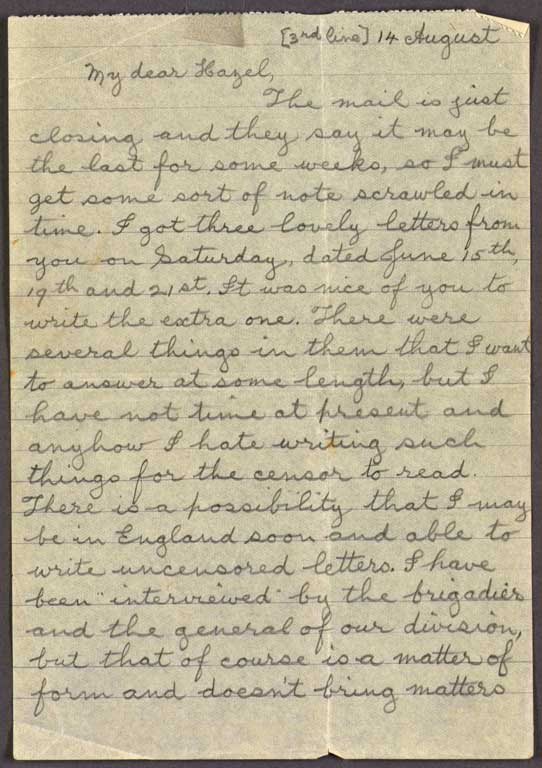 [Letter to Hazel] 14 August [1916]