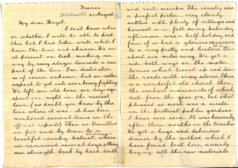 [Letter to Hazel] 21 August [1916]