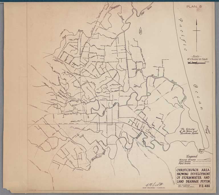 Christchurch area showing development of the stormwater and land drainage system 1963 
