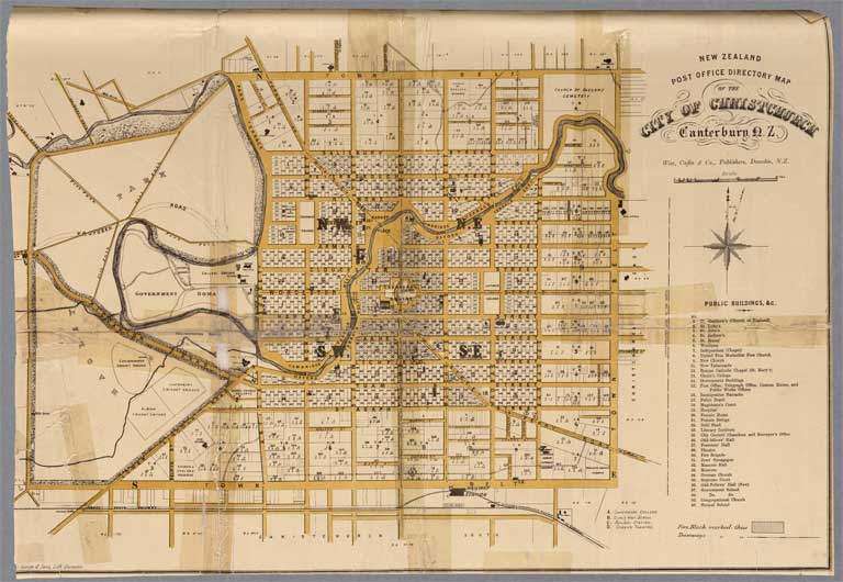New Zealand Post Office Directory map of the city of Christchurch undated 