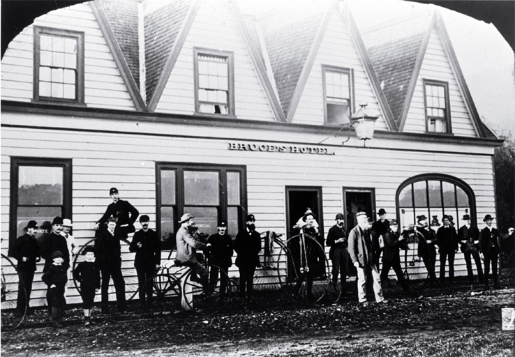 Cyclists on a trip to Akaroa, at Bruce's Hotel 