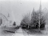 Looking south down Rolleston Avenue to the Port Hills 