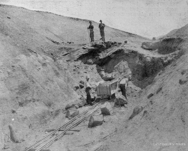 A difficult cutting near Craigieburn. Every inch of the track at this point has to be blasted through solid rock.