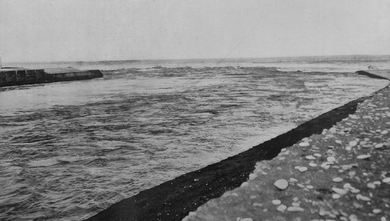 Three photos of the culvert and outlet at Lake Ellesmere.