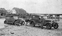 The Selwyn river obstacle. A car in difficulties at the Selwyn river crossing last week.