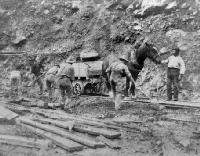 Workmen clearing away surface rock from the Bealey end of the line.