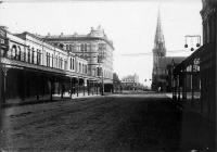 Colombo Street looking north towards Cathedral Square, probably taken in early morning