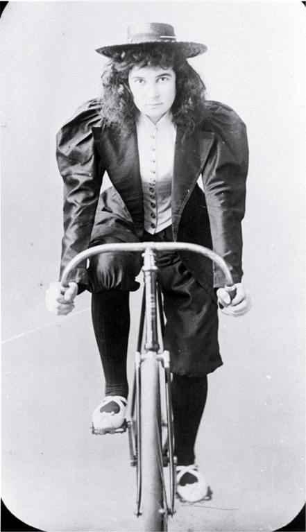 Lady racing cyclist, Lancaster Park, Christchurch [ca. 1896]. CCL-KPCD1-IMG0062 