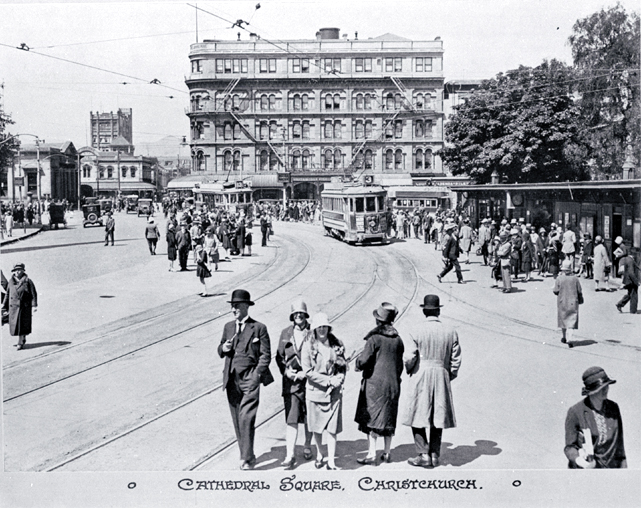 Trams in Cathedral Square, Christchurch 