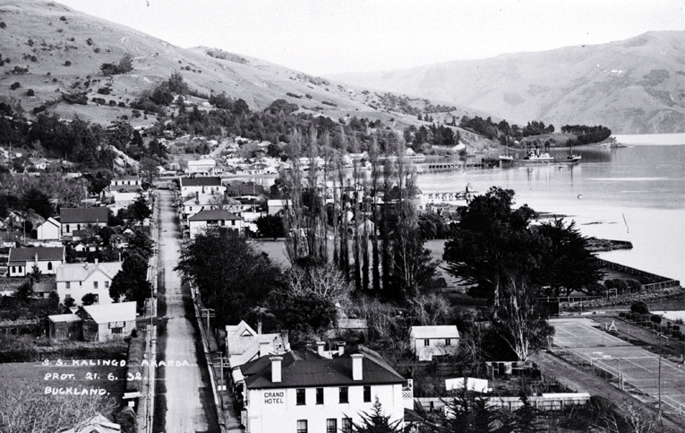 A view from a postcard of Akaroa township 