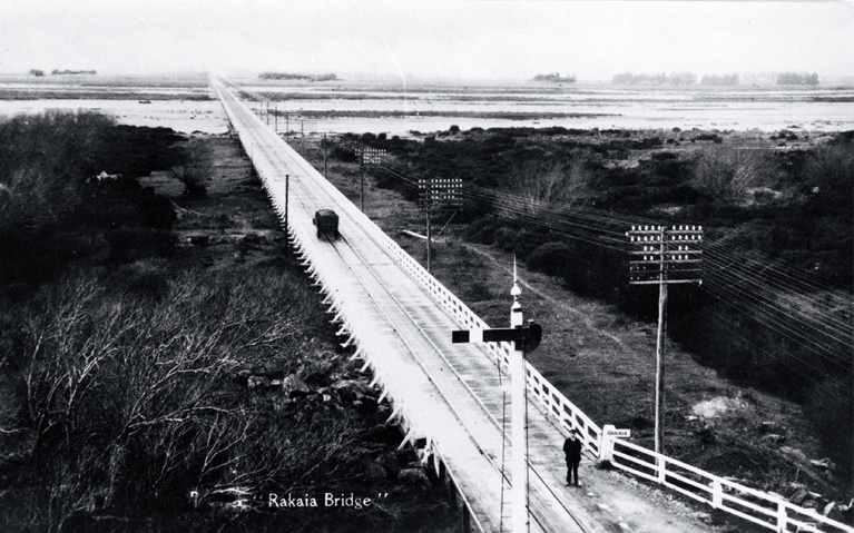 The combined Rakaia road and rail bridge built in 1873 