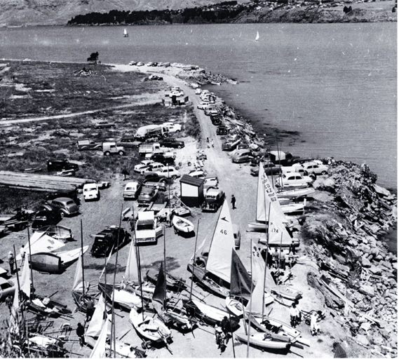 Area adjoining the Canterbury Yacht and Motor Boat Club's shed at Lyttelton during the second day of the regatta 
