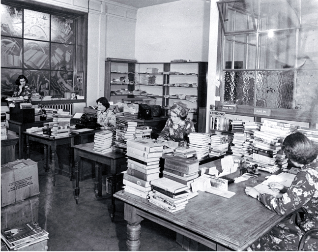 Cataloguing and processing staff of the Canterbury Public Library in their workroom in Cambridge Terrace 