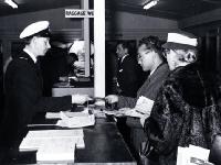 Passengers checking in at the old overseas terminal, Christchurch International Airport 