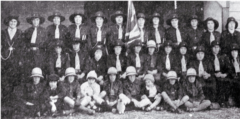 Rakaia Girl Guide and Brownie (in the white hats) packs in 1933 