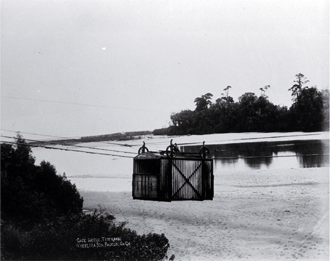 The cage bridge across the Taramakau River near Kumara, Westland 