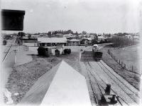 Rail junction of the main north line & the Oxford line at Rangiora, North Canterbury, with the town at centre 