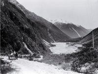 A horse and buggy in the Otira Gorge 