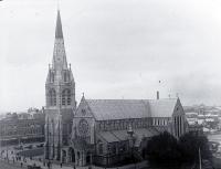 A view of the completed Cathedral from the Post Office tower : showing the finished chancel and transepts.
