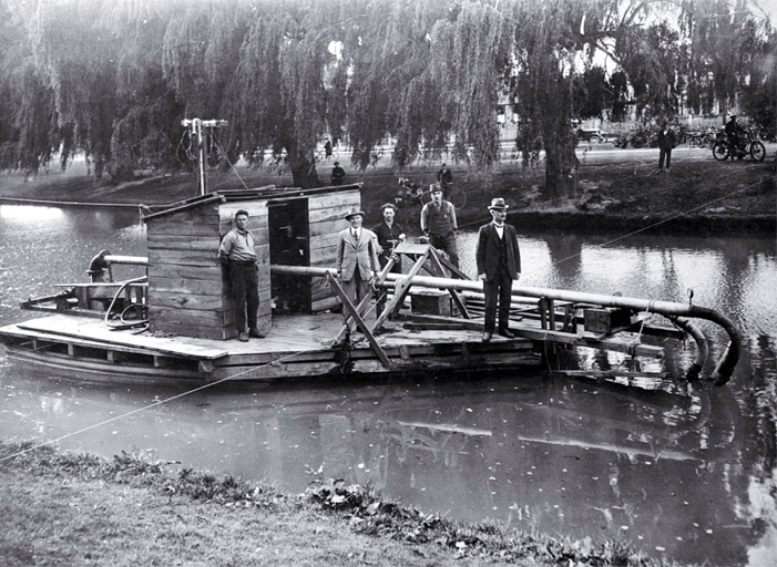 Richard Bedward Owen, pictured second from left on R.T. Stewart's river sweeper 