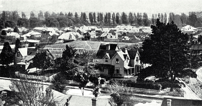 Christchurch, looking north from Ward & Co. Ltd., brewers and maltsters, corner of Kilmore Street and Fitzgerald Avenue, Christchurch 