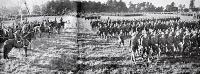 Col. R A Chaffey, officer commanding Canterbury District, reviews military parade, Hagley Park, Christchurch 