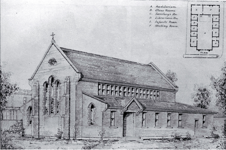 Plan for the Methodist Sunday School building, St Albans, Christchurch, to replace the old building destroyed by fire 