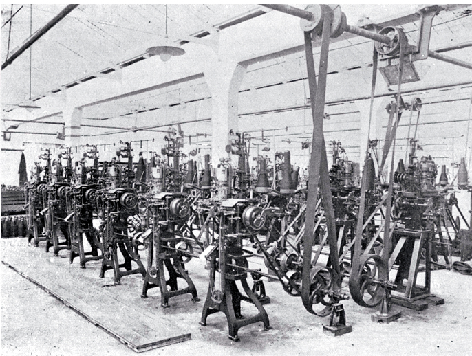 Knitting machines in a factory 