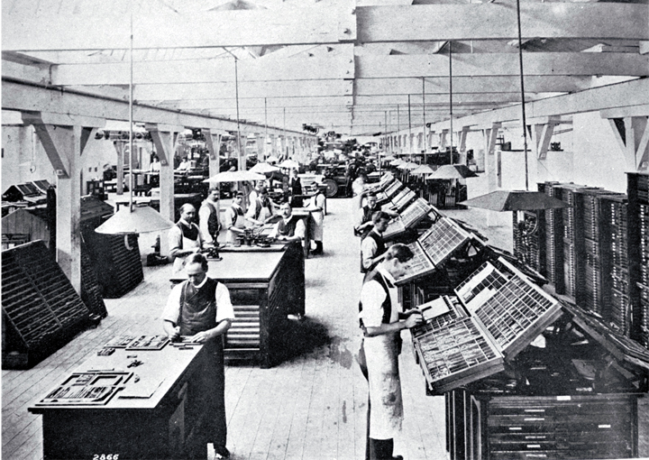 The composing room in a Christchurch printing office 